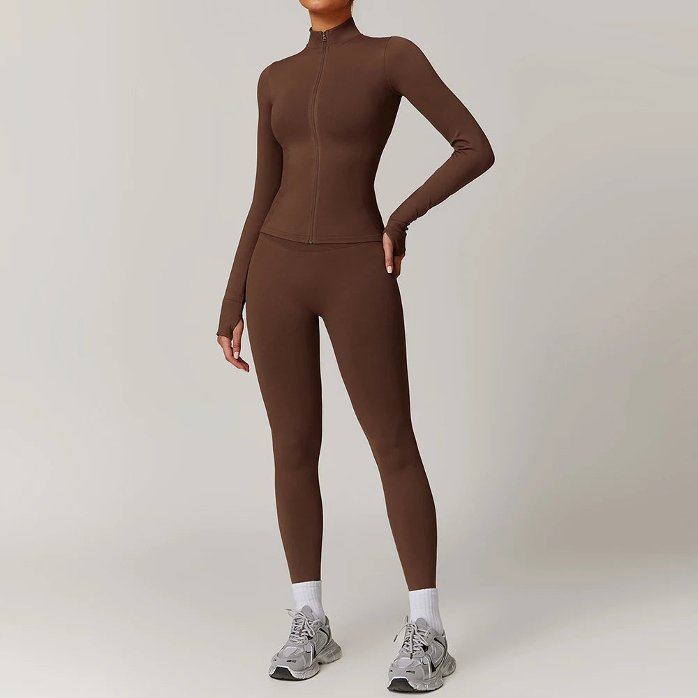 New Fashion High Impact Yoga Jacket and Gym Leggings Set Custom logo Seamless Workout Leggings Shorts Set for Women