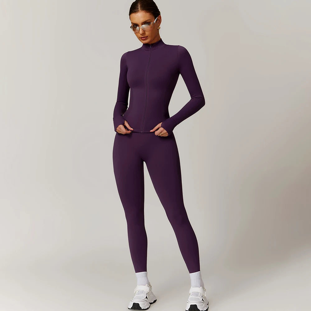 New Fashion High Impact Yoga Jacket and Gym Leggings Set Custom logo Seamless Workout Leggings Shorts Set for Women