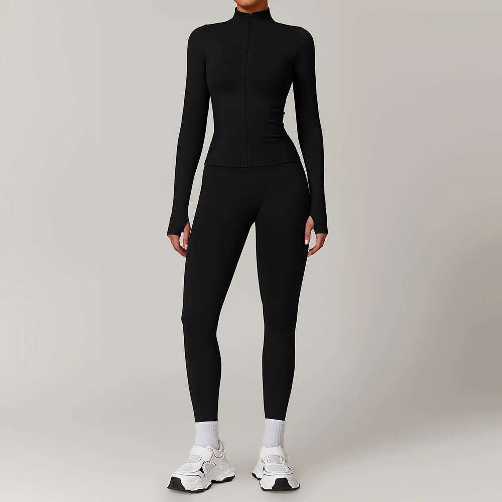 New Fashion High Impact Yoga Jacket and Gym Leggings Set Custom logo Seamless Workout Leggings Shorts Set for Women