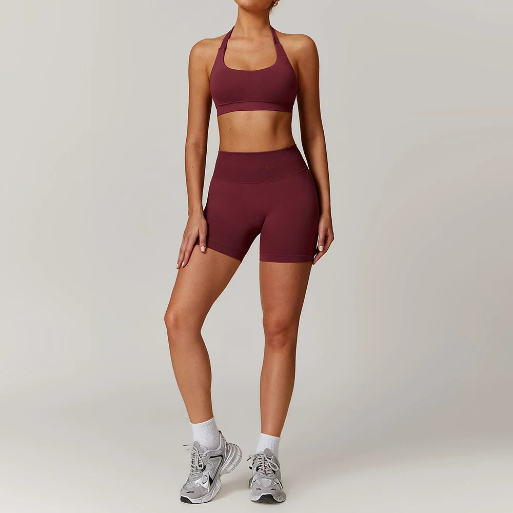 New Fashion High Impact Yoga Jacket and Gym Leggings Set Custom logo Seamless Workout Leggings Shorts Set for Women