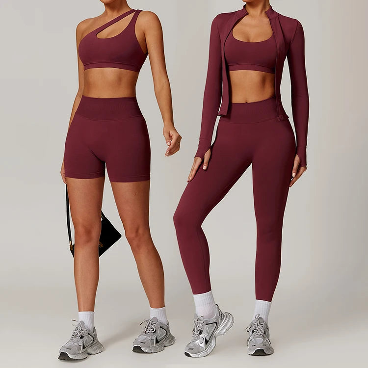 New Fashion High Impact Yoga Jacket and Gym Leggings Set Custom logo Seamless Workout Leggings Shorts Set for Women