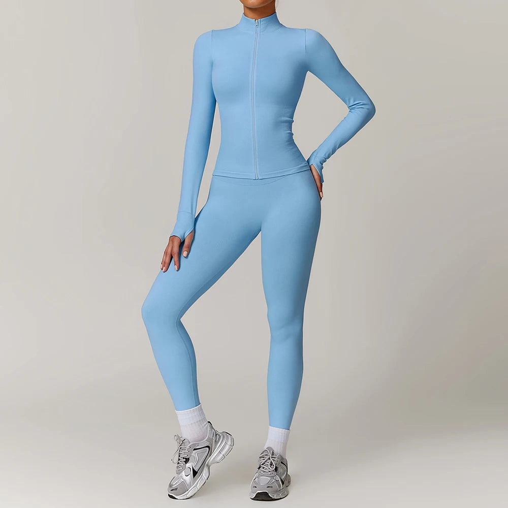 New Fashion High Impact Yoga Jacket and Gym Leggings Set Custom logo Seamless Workout Leggings Shorts Set for Women
