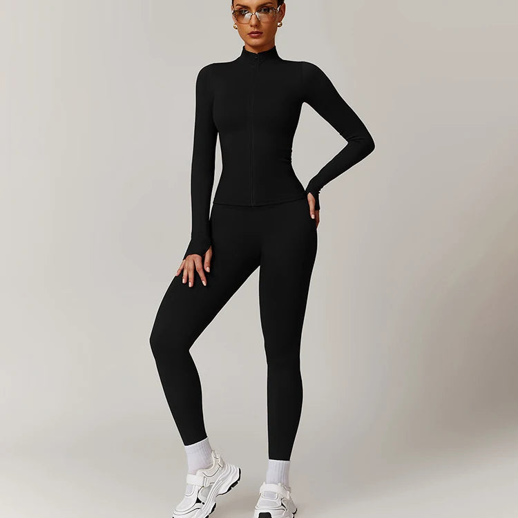 New Fashion High Impact Yoga Jacket and Gym Leggings Set Custom logo Seamless Workout Leggings Shorts Set for Women